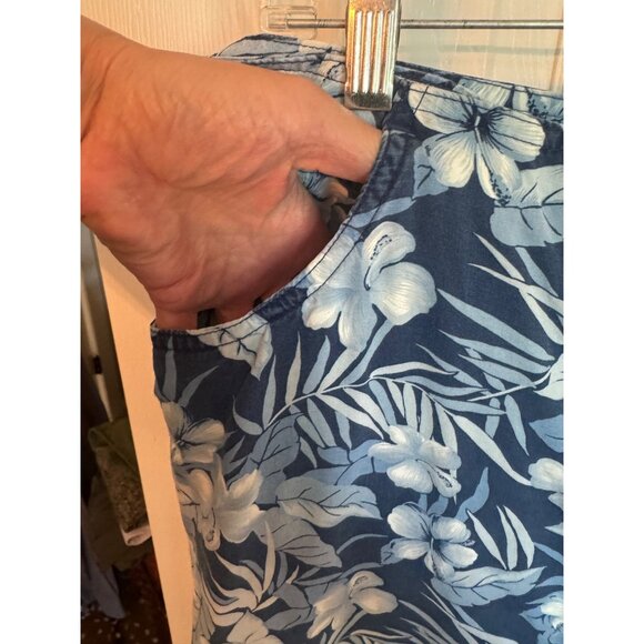 Liz Claiborne Blue Floral Print Tencel A-Line Skirf 16 With Pocket Beach Travel - Picture 7 of 9